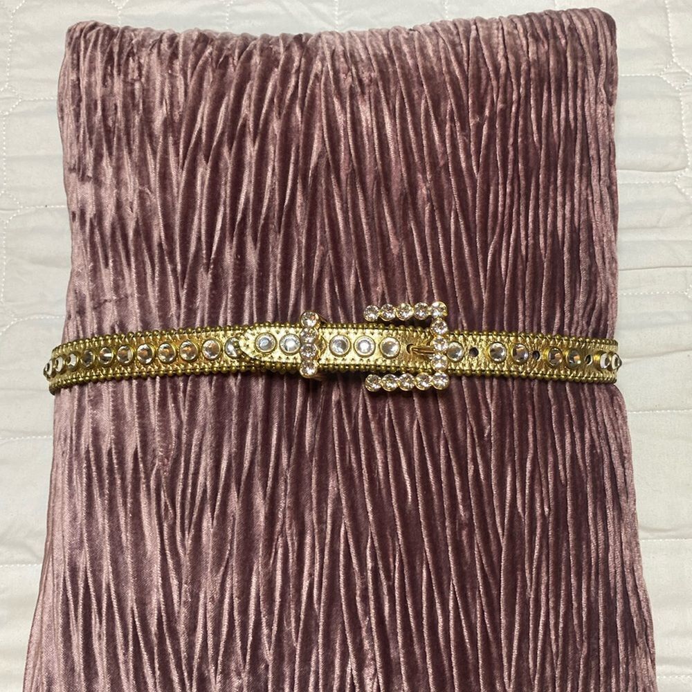 BB.Simon gold crystal leather belt, L28 inch